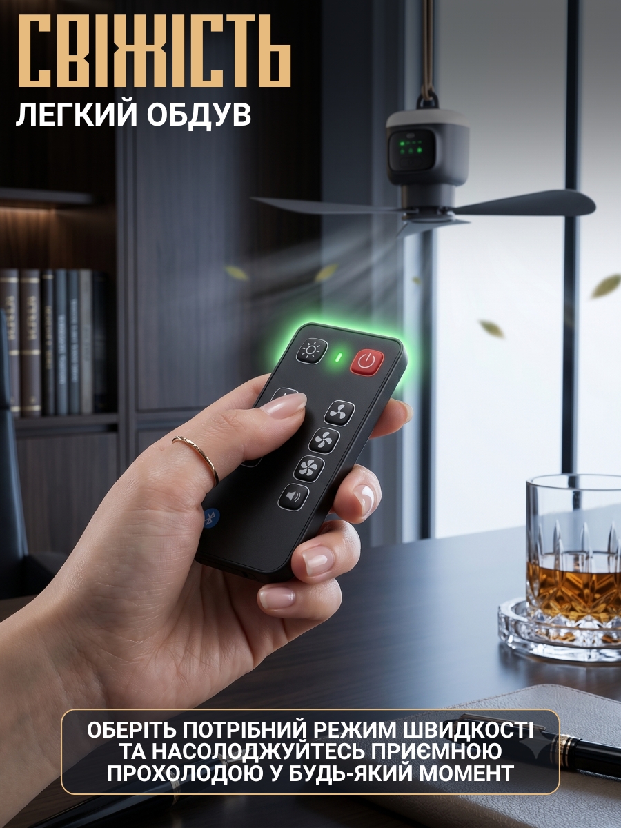 Портативний стельовий вентилятор з підсвічуванням 2-в-1 фото